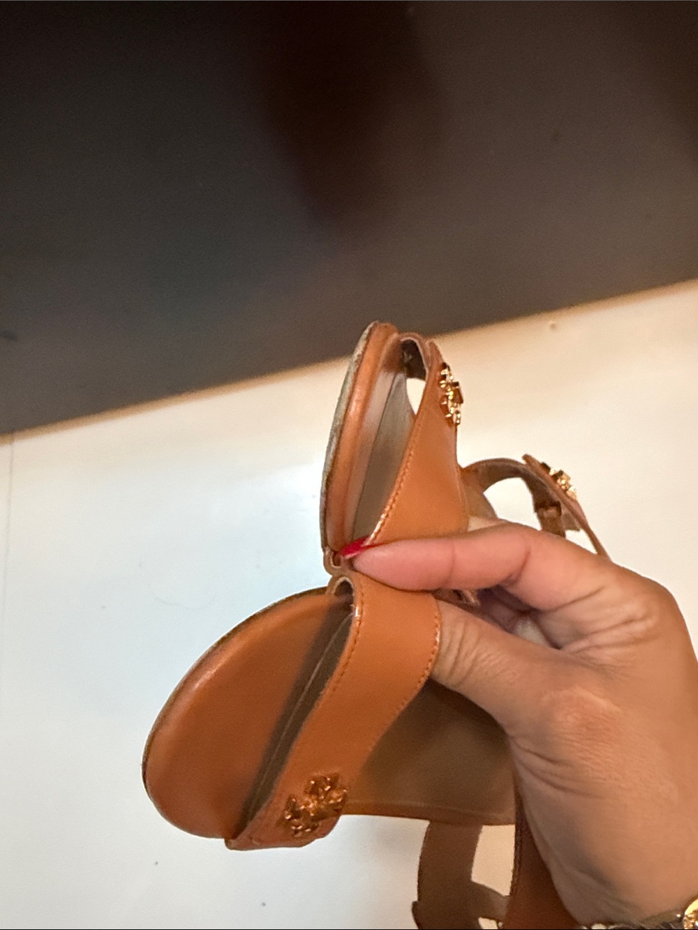 Tory Burch Cognac Leather Double-Strap Slingback Sandals with Gold Logo - Picture 10 of 11